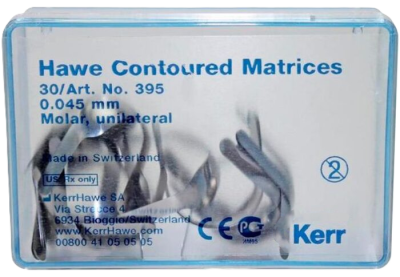 Матрицы 395 Hawe Contoured стальная тол.0,045мм Моляры односторонние прав. 30шт Kerr