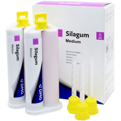 Silagum Medium Normal Setting 2*50мл+12 наконечников А-силикон для коррегирующих оттисков DMG