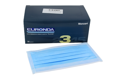 Маски трехслойные голубые 50шт EURONDA